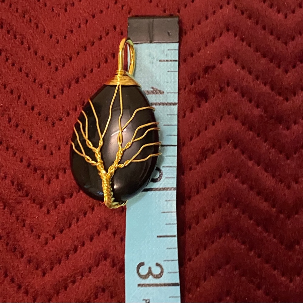 Gold wire wrapped black onyx pendant NEW with box - Picture 6 of 7